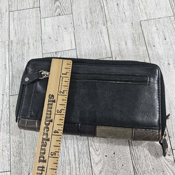 Vintage 90s Great American Leather Works Suade Patchwork Wallet Long Full Zip - Picture 2 of 6